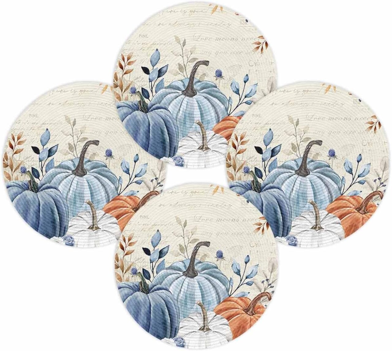 Fall Round Placemats Set of 4 Thanksgiving Blue Pumpkin Place Mats(Blue Pumpkin)